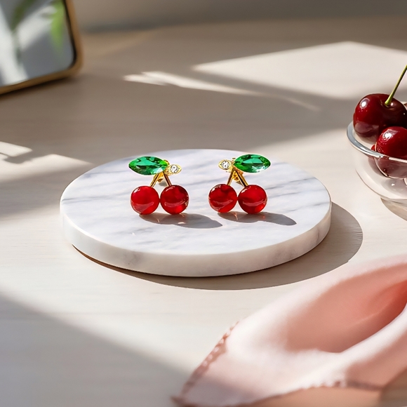 🆕️Cute Cherry Stud Earrings ✨Dainty & Minimalist | 925 Sterling Silver Posts 🍒 - Picture 4 of 11
